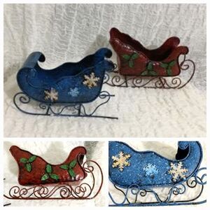Metal Santa Sleight Decor 2 Pieces